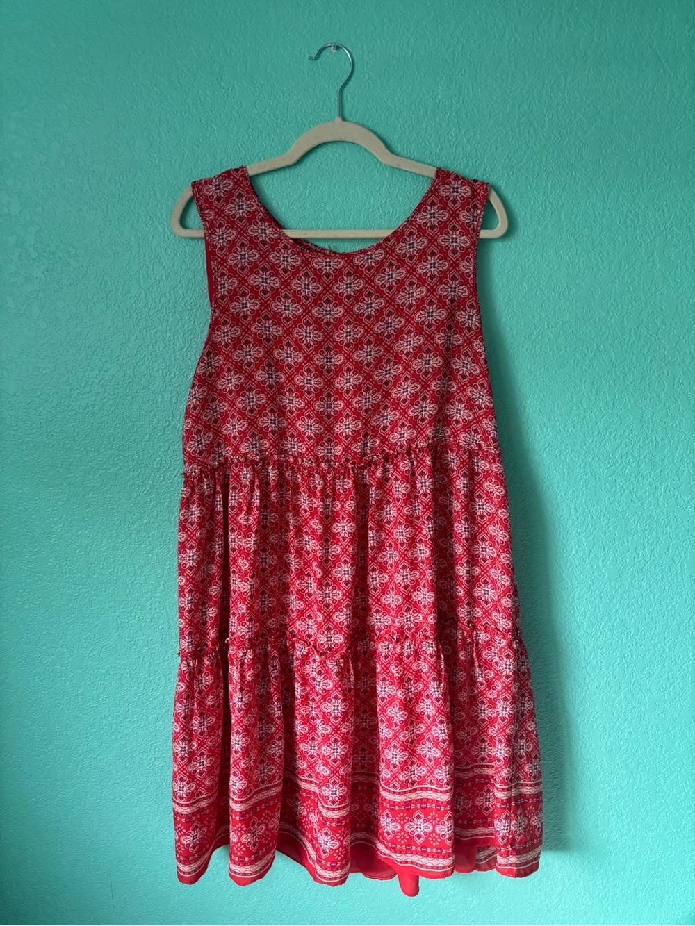 Max Studio Red Printed Tiered Sundress